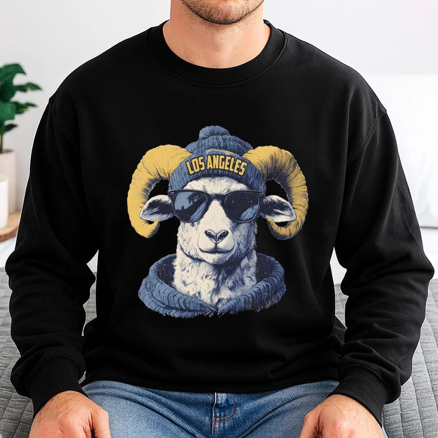 Los Angeles Cool Ram Mascot With Sunglasses And Beanie Sweatshirt
