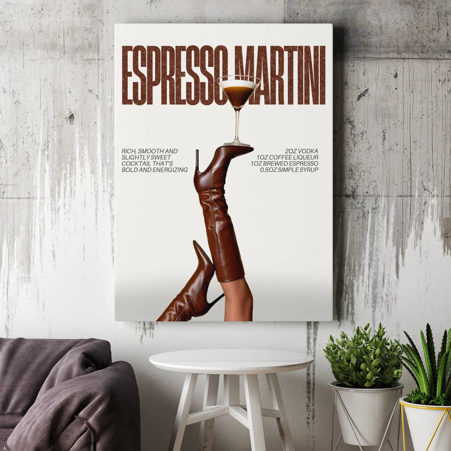 Espresso Martini Recipe Wall Art | Fashion Aesthetic Cocktail Print | Gallery Wrapped Canvas | Premium Kitchen & Bar Decor Gift