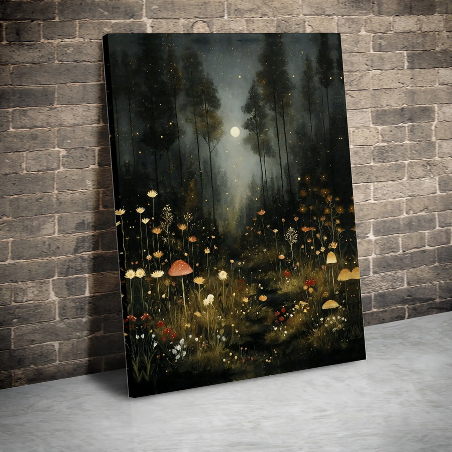 Enchanted Forest Canvas Wall Art | Whimsical Meadow Wildflowers and Fireflies | Premium 1.25" Gallery Wrap | Nature-Inspired Home Decor