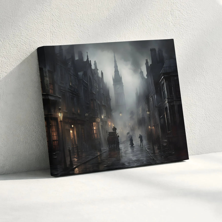 Victorian London Canvas Wall Art | Moody Foggy Cityscape with Big Ben | Premium Fade-Resistant Print | Elegant Office & Home Decor