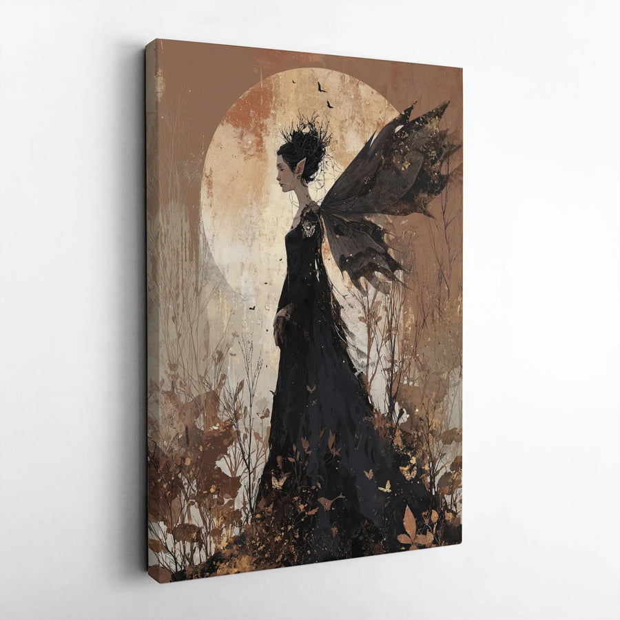 Gothic Fairy Canvas Wall Art | Moonlit Woodland Fae Illustration | Premium Thick Gallery Wrap | Dark Academia Fantasy Collector Gift