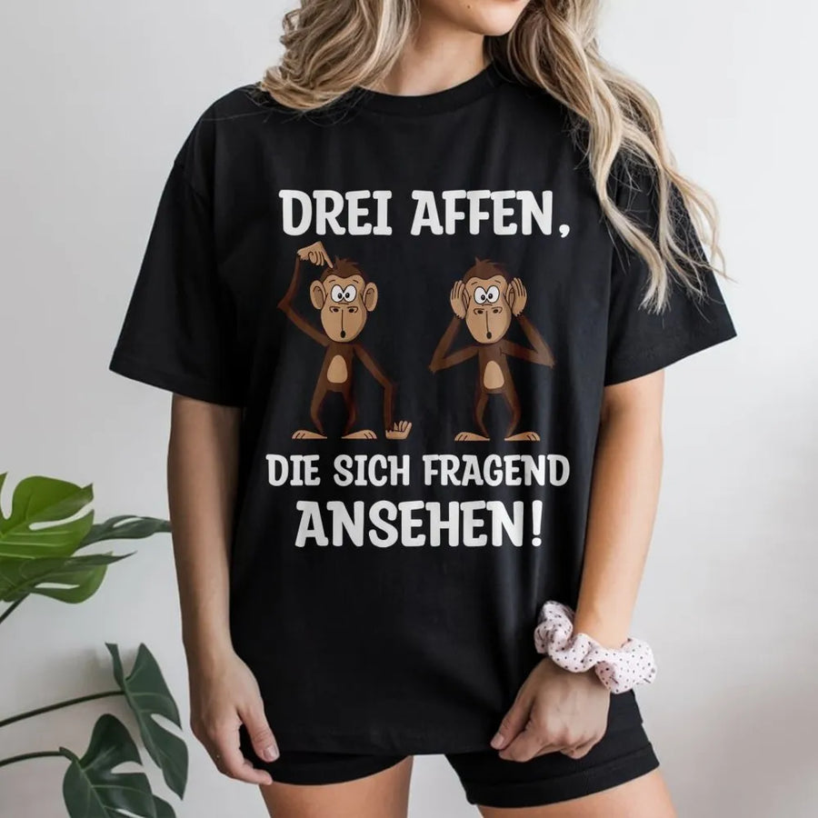 Drei Affen Spruch T-Shirt | Lustiger Deutscher Spruch mit Comic Affen Grafik | Premium Baumwoll-Mix Pullover | Lustiges Geschenk für Männer
