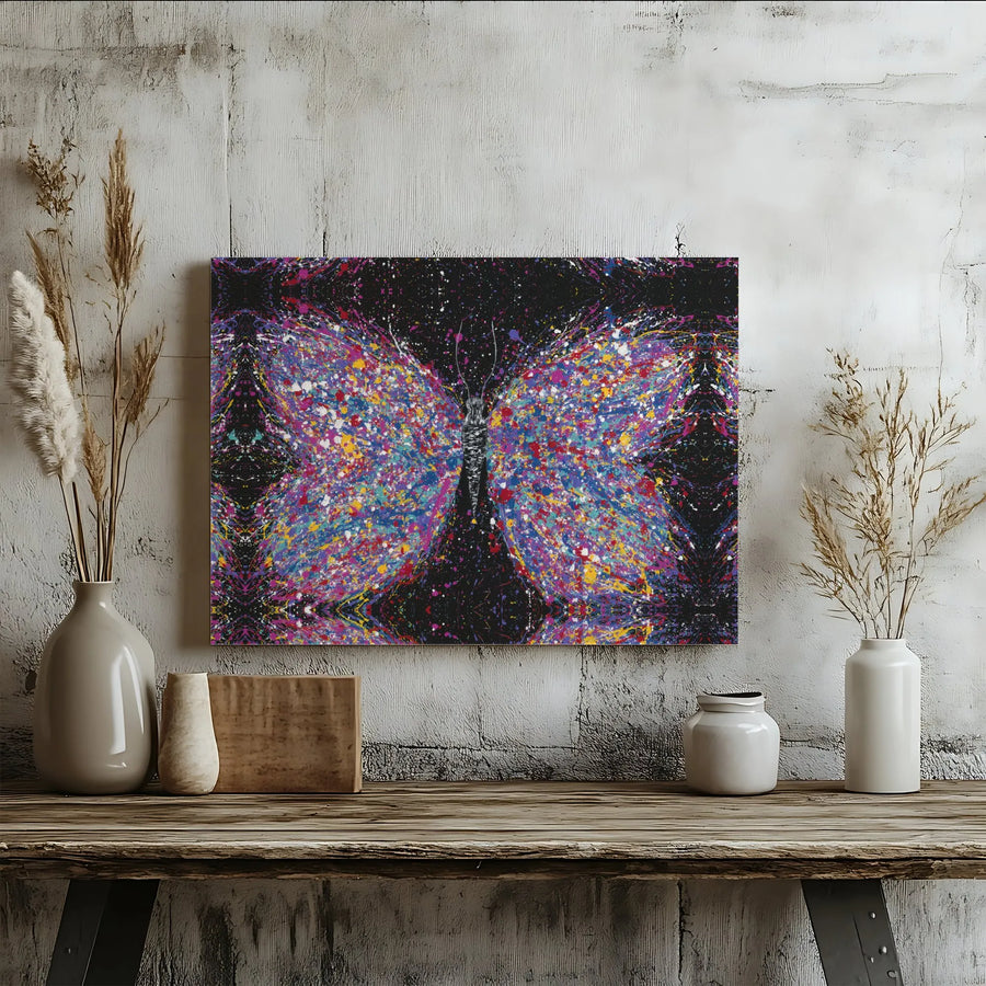 Abstract Butterfly Canvas Wall Art | Colorful Paint Splatter Design | Premium Gallery Wrap Stretched Print | Modern Home Decor Gift