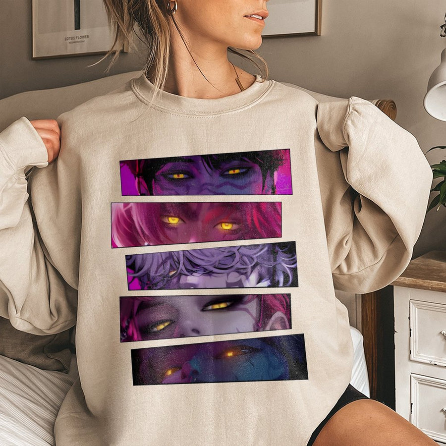 Anime Eyes Graphic Sweatshirt | Demon Aesthetic Manga Print | Premium Cotton Blend | Gift for Otaku and Kpop Fan