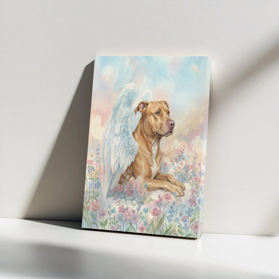 Pitbull Angel Memorial Canvas Wall Art | Watercolor Rainbow Bridge Painting | Premium Gallery Wrapped Canvas | Sympathy Gift for Dog Owner
