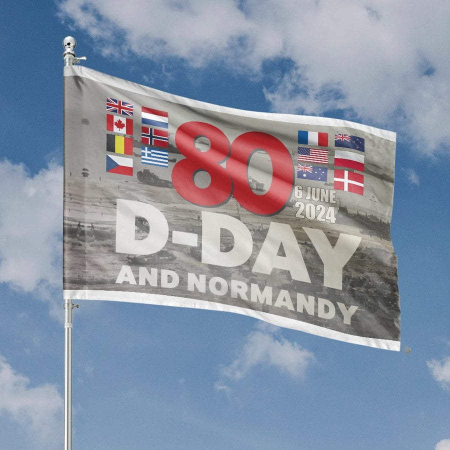 D-Day 80th Anniversary Flag | Normandy Landing Commemorative Decor | Weather-Resistant Premium Polyester | Patriotic World War II Military Gift