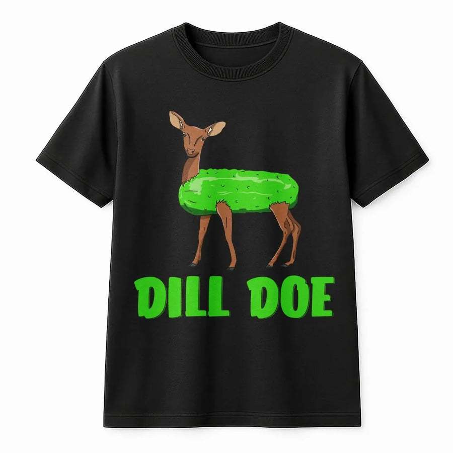 Dill Doe Funny Pickle Deer T-Shirt | Pun Humor Graphic Tee | Premium 100% Cotton Soft Fabric | Quirky Gift for Foodies and Nature Lovers