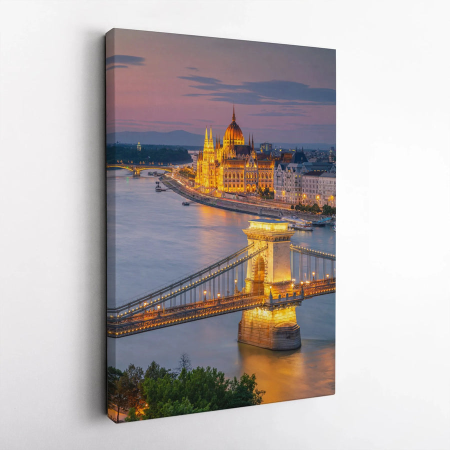 Budapest Canvas Wall Art | Chain Bridge & Parliament Cityscape | Premium Thick Gallery Wrap Print | Traveler Gift | European Home Decor