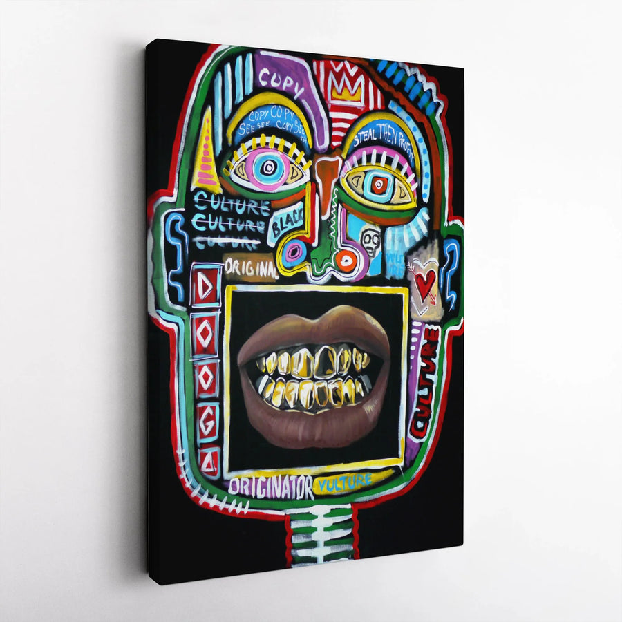 Neo-Expressionist Graffiti Canvas Art | Abstract Street Culture Portrait | Premium Gallery Wrap Wall Decor | Edgy Modern Urban Home Office Gift