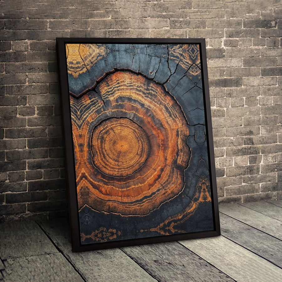 Abstract Tree Rings Canvas Wall Art | Burnt Orange and Black Wood Grain Texture | Gallery Quality 1.25 Inch Profile | Modern Nature Home Decor Gift