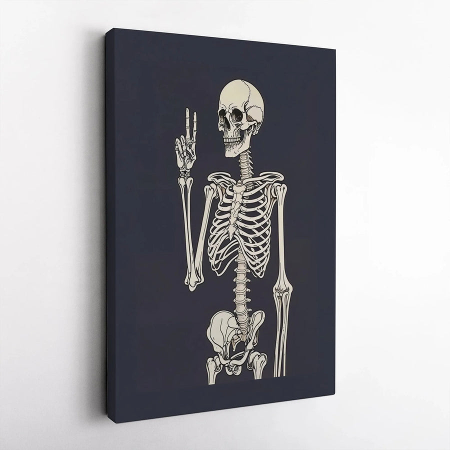 Skeleton Wall Art | Peace Sign Hand Gesture Graphic Print | Premium 1.25" Gallery Canvas | Edgy Gothic Home Decor Gift