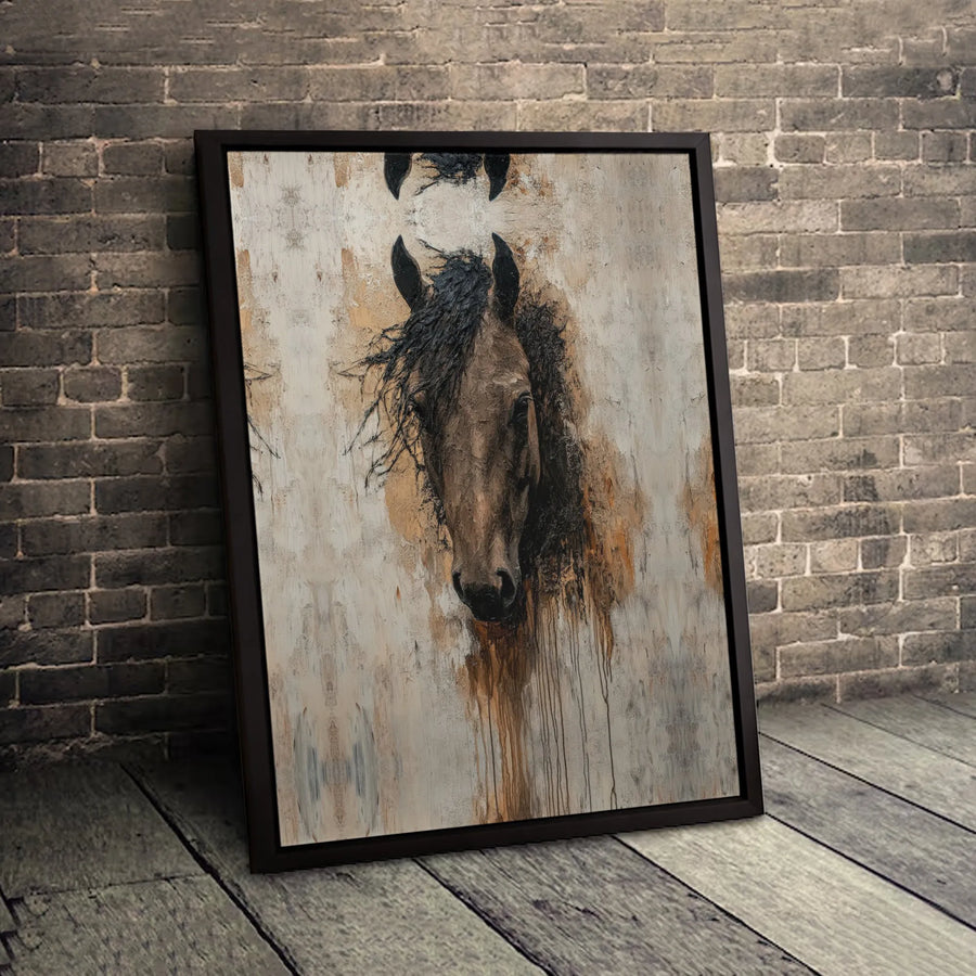 Abstract Horse Wall Art | Textured Brown Equine Portrait Canvas | Premium Gallery Wrapped Decor | Modern Farmhouse Office Gift