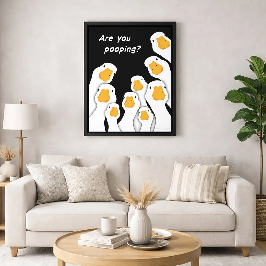 Are You Pooping? Funny Bathroom Wall Art | Whimsical Peeking Geese Design | Premium 1.25-Inch Gallery Wrapped Canvas | Quirky Home Decor Gift