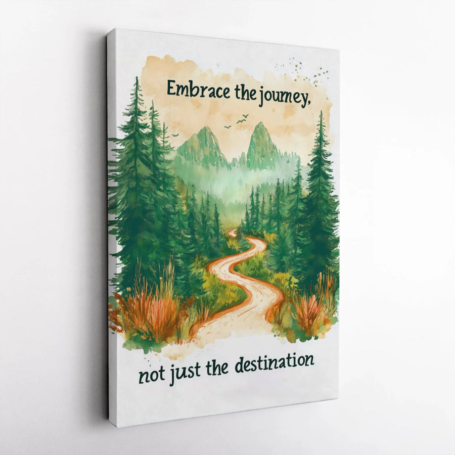 Embrace The Journey Mountain Wall Art | Watercolor Forest Path Print | Premium 1.25" Gallery Canvas | Inspirational Home Decor Gift