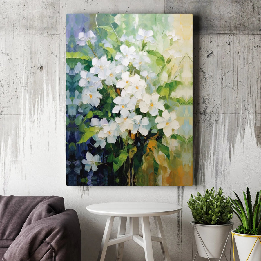 Abstract White Floral Canvas Print | Modern Palette Knife Flower Bouquet Art | Gallery Quality Wall Decor | Premium Botanical Home Gift
