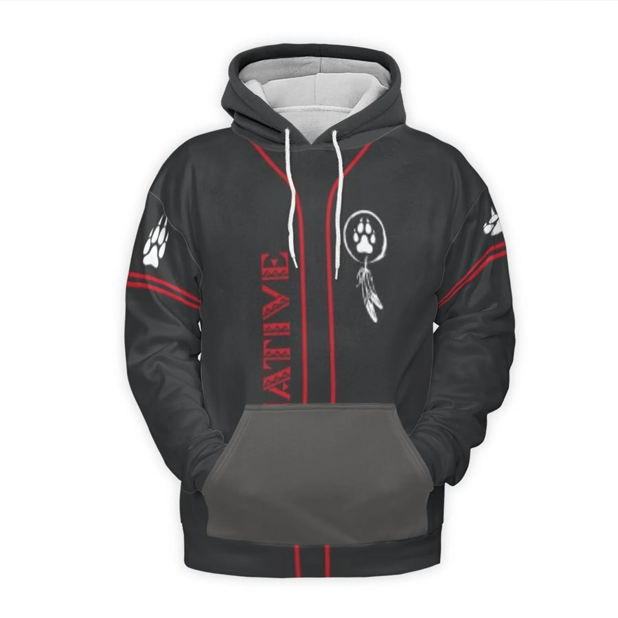 Wolf Paw 3D Hoodie | Native American Inspired Feather Print | Premium Brushed Fleece Pullover | Unisex Gift for Nature Lovers