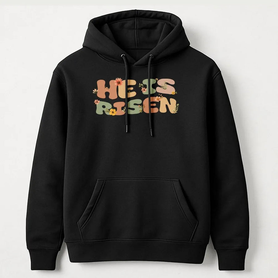 He Is Risen Hoodie | Retro Floral Christian Sweatshirt | Soft Cotton-Poly Blend | Easter Gift for Women and Men