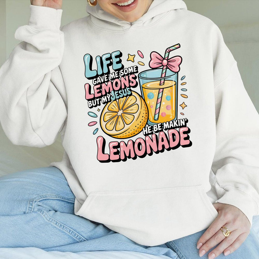 Jesus Lemonade Hoodie | Christian Faith Graphic Pullover | Premium Cotton-Poly Blend | Cute Religious Gift for Women and Men