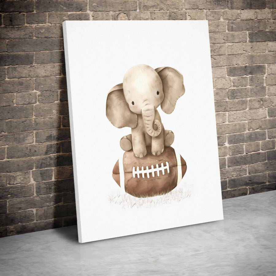Baby Elephant Nursery Wall Art | Watercolor Football Safari Nursery Decor | Premium Fade-Resistant Canvas | Kids Room Gift Idea