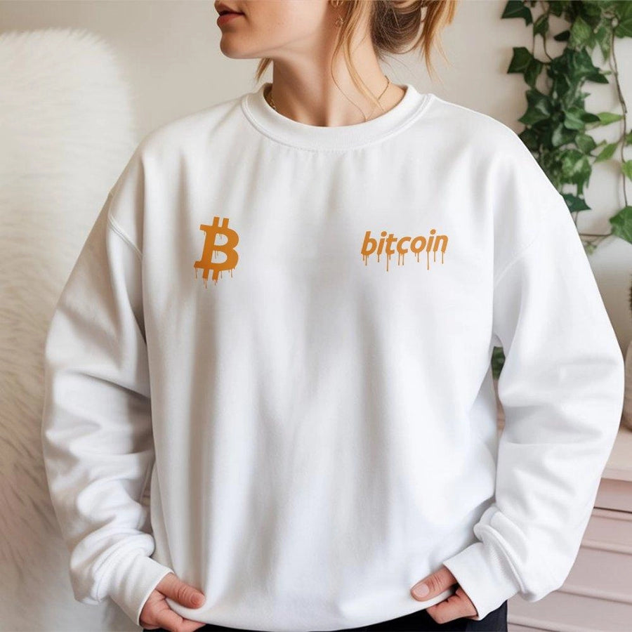 Bitcoin Sweatshirt | Dripping Crypto Logo Graphic | Premium Cotton Blend Fleece | Unisex Streetwear Gift for Investors