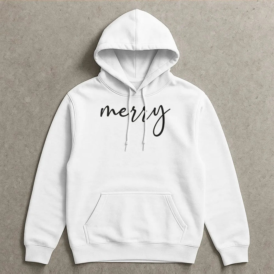 Merry Christmas Hoodie | Minimalist Script Holiday Sweatshirt | Premium Cotton Blend | Cozy Gift for Women and Men