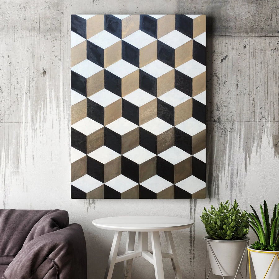 Geometric Wall Art Canvas Print | 3D Optical Illusion Cube Pattern | Premium Thick Gallery Wrap Canvas | Modern Office & Living Room Decor Gift