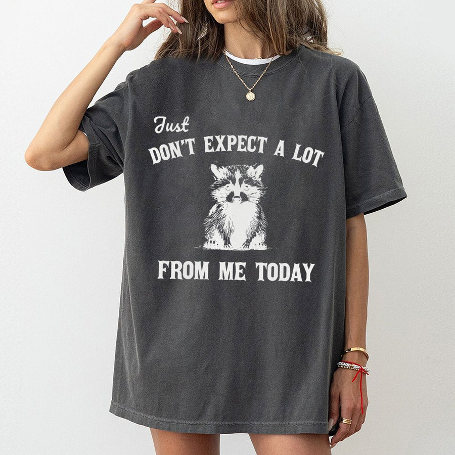 Funny Raccoon T-Shirt | Just Don't Expect A Lot From Me Today Graphic | 100% Cotton Premium Tee | Sarcastic Gift For Introverts And Lazy Days