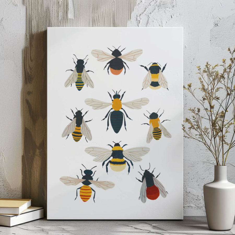 Bee Wall Art Canvas | Illustrated Honey Bee Collection | Premium Gallery Wrapped Decor | Nature Lover Gift for Home Office