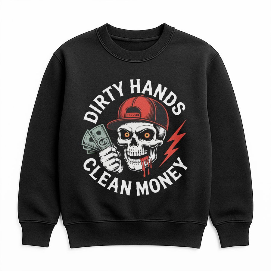 Dirty Hands Clean Money Sweatshirt | Bold Skull Workwear Graphic | Premium Cotton Blend | Gift For Mechanics And Blue Collar Workers