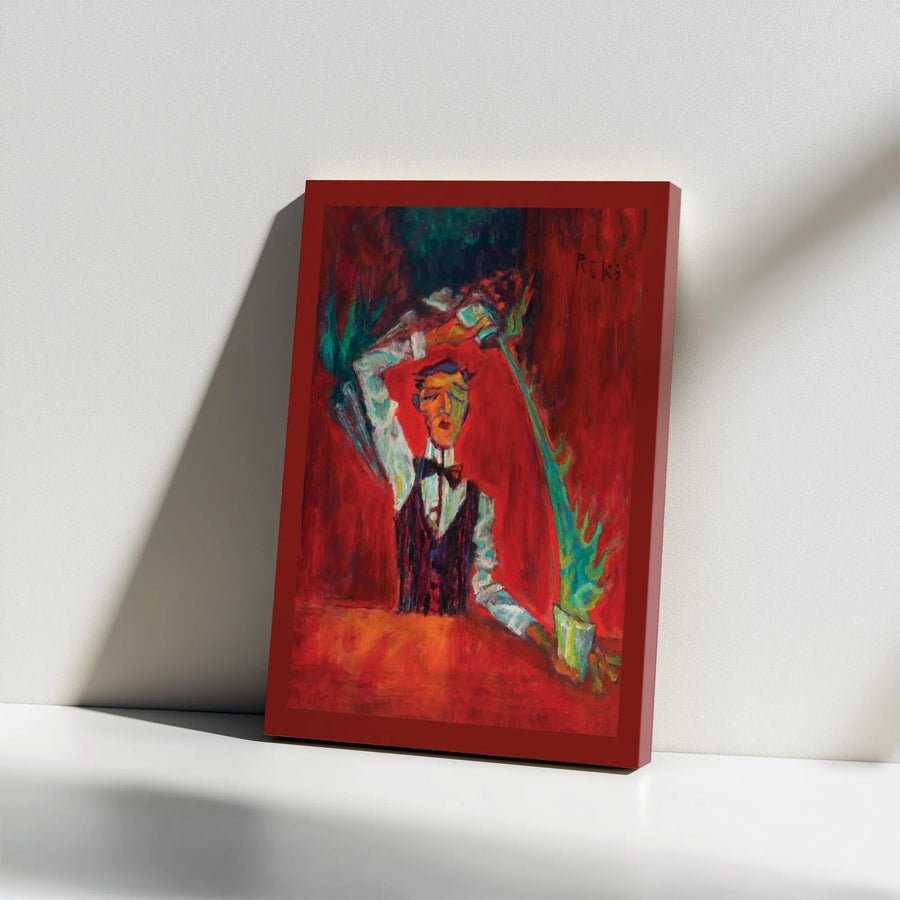 Abstract Bartender Canvas Wall Art | Modern Expressionist Bar Painting | Premium Gallery Wrapped Print | Home Bar Decor Gift for Mixologist