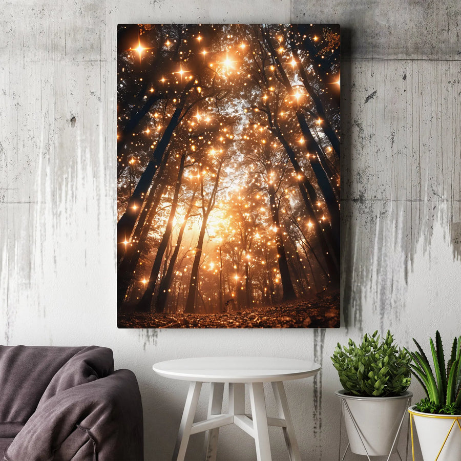 Enchanted Forest Canvas Print | Magical Glowing Fireflies Wall Art | Premium Fade-Resistant Gallery Wrap | Whimsical Home Decor Gift