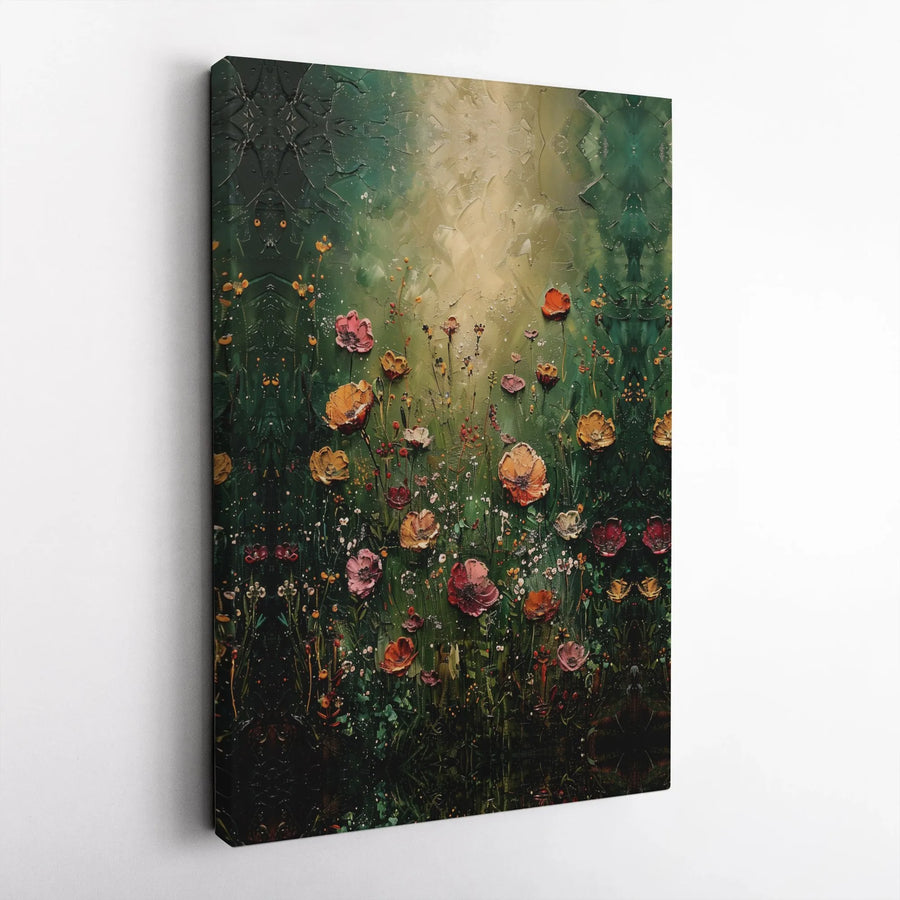 Textured Wildflower Canvas Wall Art | Moody Botanical Painting Print | Premium Gallery Wrapped Canvas | Modern Farmhouse Decor Gift