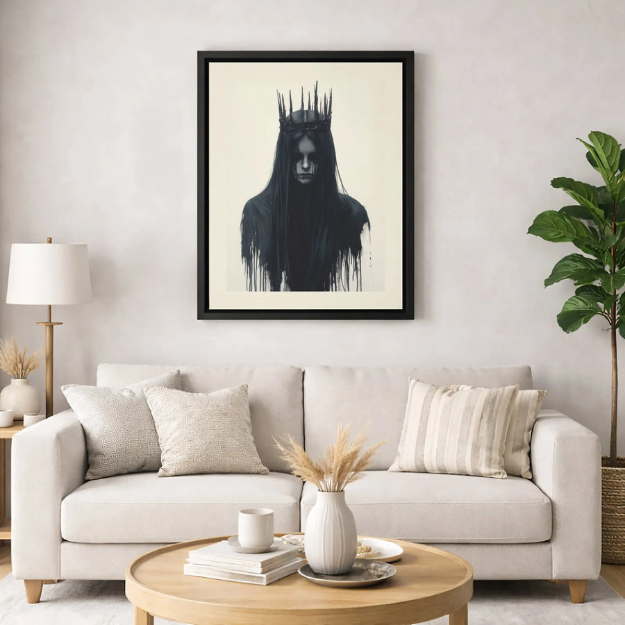Gothic Queen Canvas Print | Dark Surreal Spiky Crown Wall Art | Premium Fade-Resistant Gallery Wrap | Spooky Home Decor Gift for Dark Academia Fans