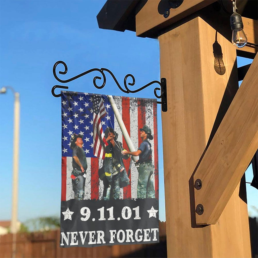 9/11 Never Forget Garden Flag | Patriotic Firefighter Memorial Design | Weather-Resistant Polyester | Commemorative Yard Decor Gift