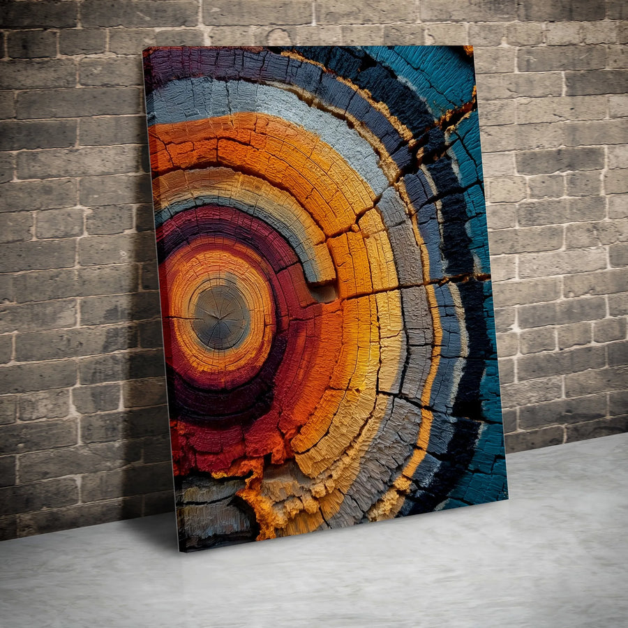 Abstract Tree Ring Canvas Print | Colorful Wood Grain Art | Premium Gallery Wrapped Canvas | Modern Farmhouse Living Room Wall Decor Gift