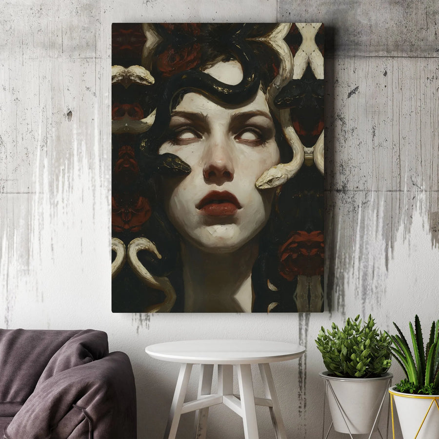 Medusa Wall Art Canvas | Gothic Horror Snake Queen Portrait | Premium Fade-Resistant Decor | Dark Aesthetic Home Gift for Her