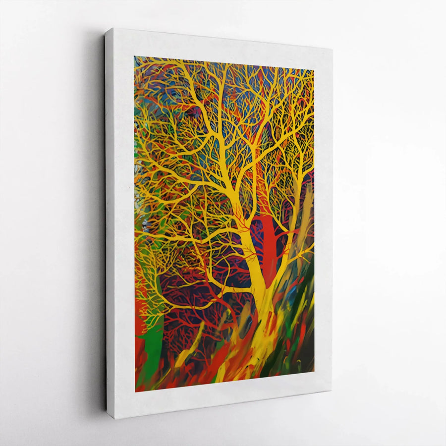 Vibrant Abstract Tree Canvas Wall Art | Colorful Yellow Forest Impressionism | Premium Gallery Wrap Print | Modern Home Decor Gift