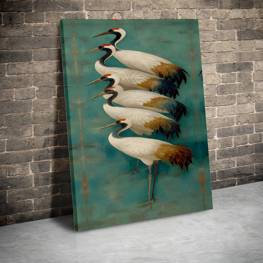Japanese Crane Canvas Wall Art | Vintage Red-Crowned Crane Painting | Premium Gallery Wrapped Canvas | Collector's Gift for Zen Home Decor