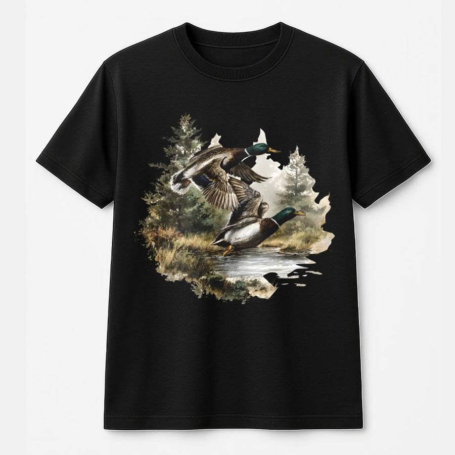 Mallard Duck T-Shirt | Vintage Wildlife Watercolor Art | 100% Cotton Premium Tee | Nature Lover Hunting Season Gift