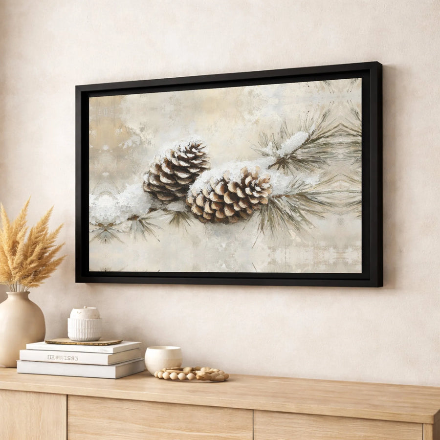 Snowy Pine Cone Canvas Print | Winter Botanical Forest Wall Art | Premium Gallery Wrapped Decor | Nature Lover Gift for Home Office