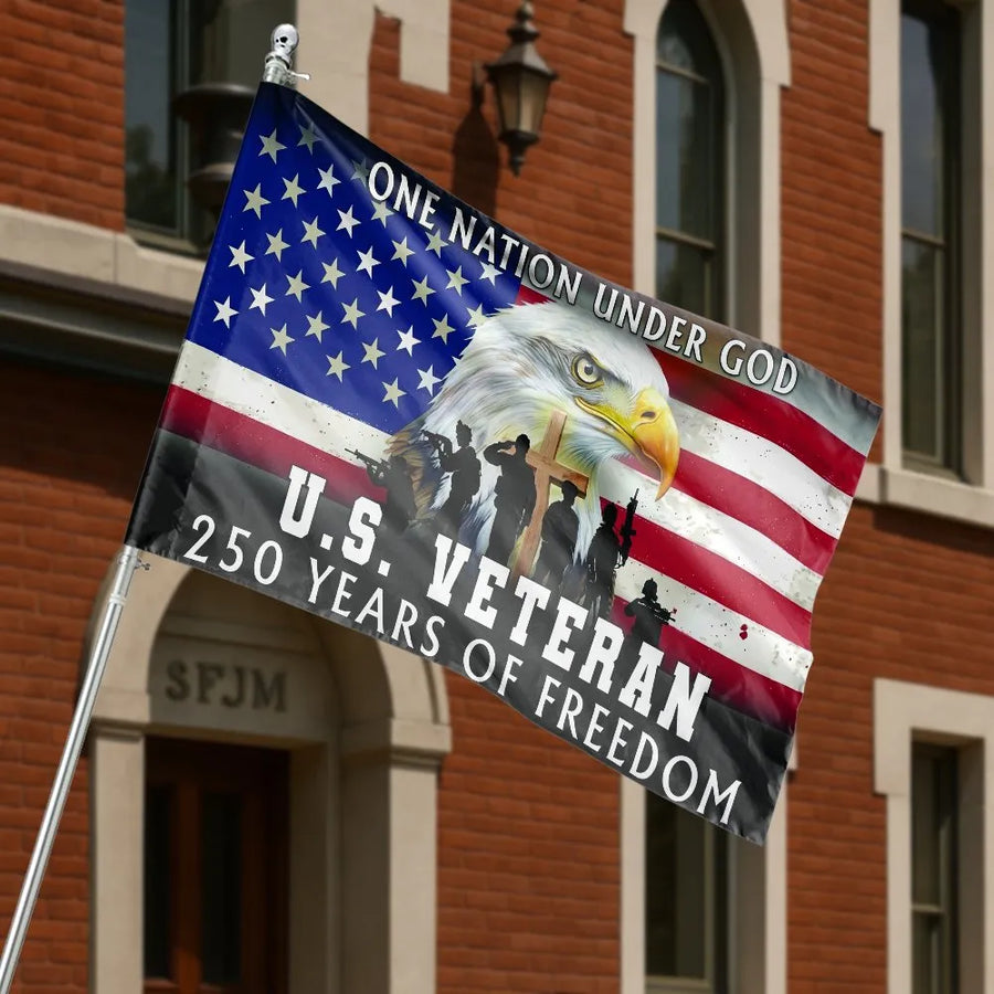 Patriotic US Veteran House Flag | 250 Years of Freedom Eagle Design | Double Sided Premium Polyester | Commemorative Gift for Military Families