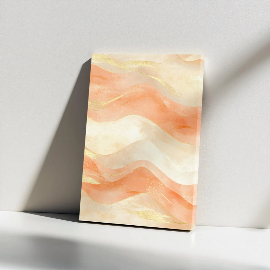 Abstract Peach Wave Canvas Art | Soft Watercolor Gold Foil Accent | Premium Gallery Wrapped Decor | Modern Minimalist Home Office Wall Print