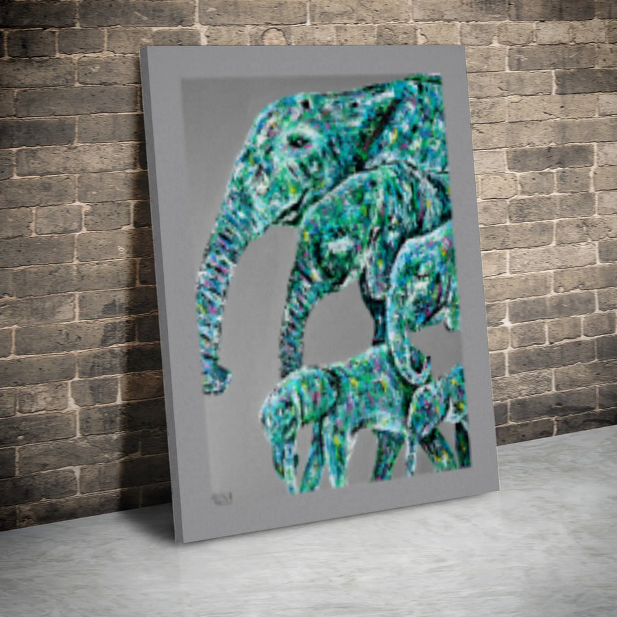 Elephant Family Canvas Print | Colorful Abstract Wildlife Wall Art | Premium 1.25 Inch Gallery Wrap | Modern Home Decor Gift For Animal Lovers