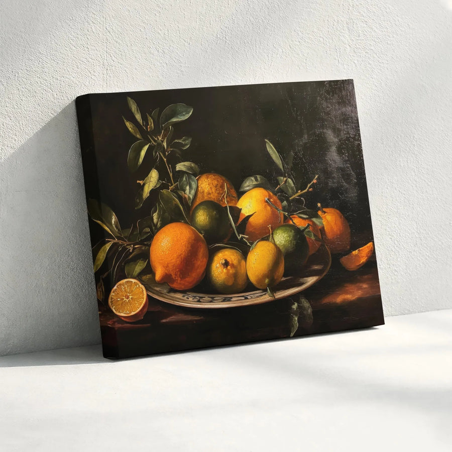 Vintage Citrus Still Life Canvas | Classic Dutch Still Life Painting | Premium Gallery Wrapped Canvas | Dark Academia Kitchen Decor Gift
