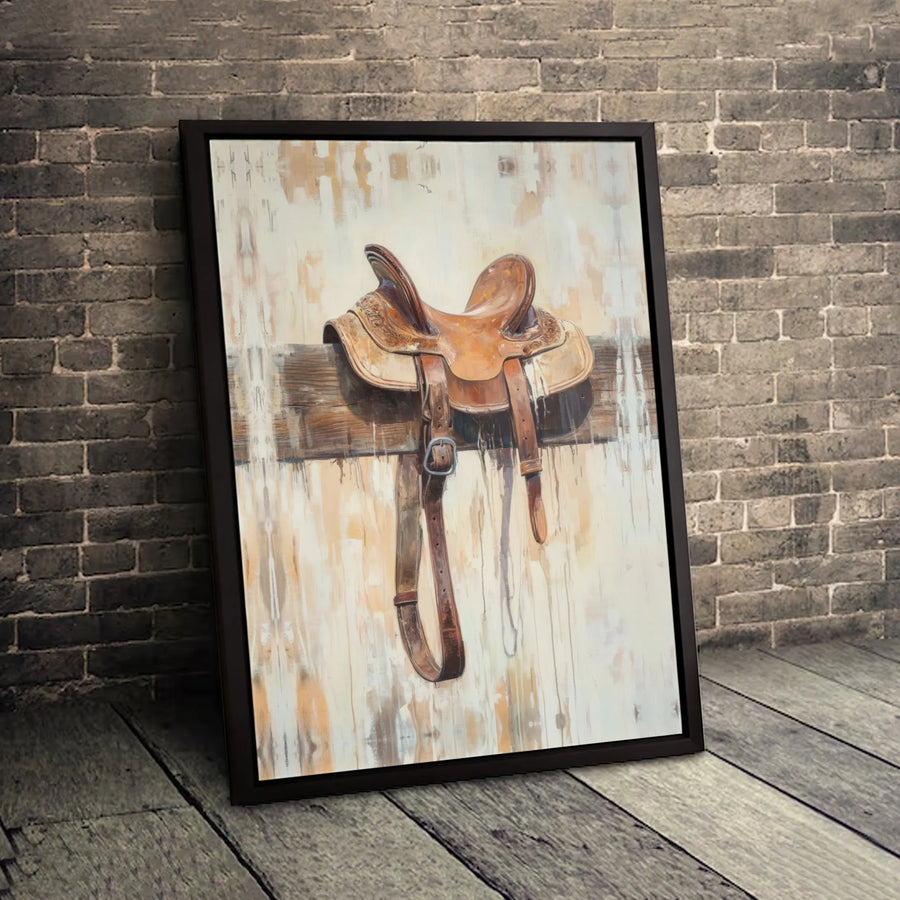 Western Horse Saddle Canvas Print | Rustic Equestrian Wall Art | Premium Gallery-Wrapped 1.25" Profile | Country Home & Office Decor Gift