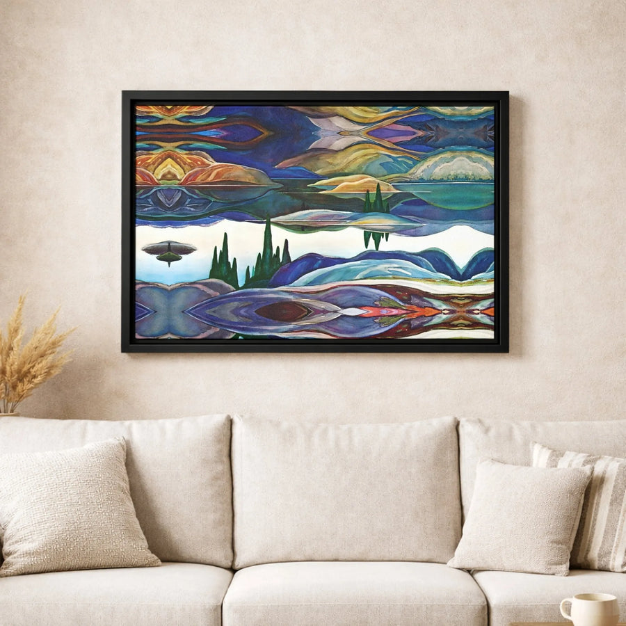 Surreal Landscape Canvas Wall Art | Mirrored Abstract UFO Mountain Print | Gallery-Quality Premium Decor | Unique Modern Home Office Gift