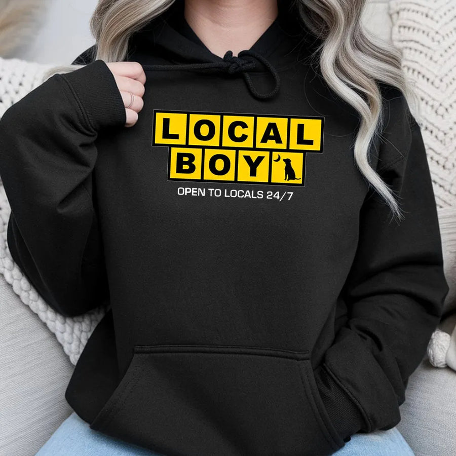 Local Boy Hoodie | Funny Dog Graphic Streetwear | Premium Cotton Blend | Gift For Dog Lovers & Local Business Supporters