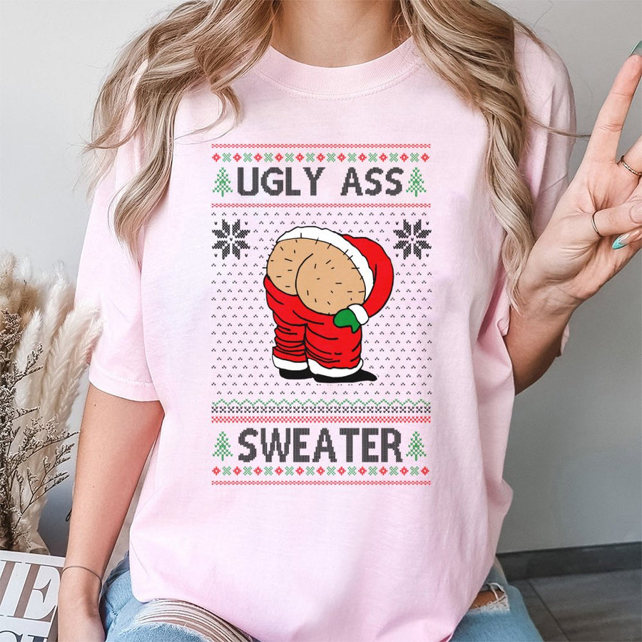 Ugly Christmas T-Shirt | Funny Santa Mooning Graphic | 100% Cotton Premium Unisex Tee | Gag Gift for Holiday Party