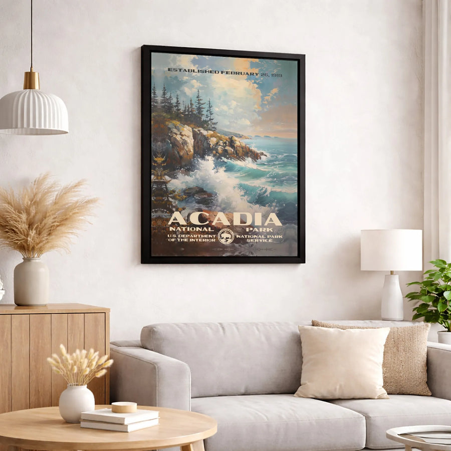 Acadia National Park Poster | Vintage Maine Coast Travel Art | Premium 1.25" Gallery Canvas | Nature Lover Wall Decor Gift