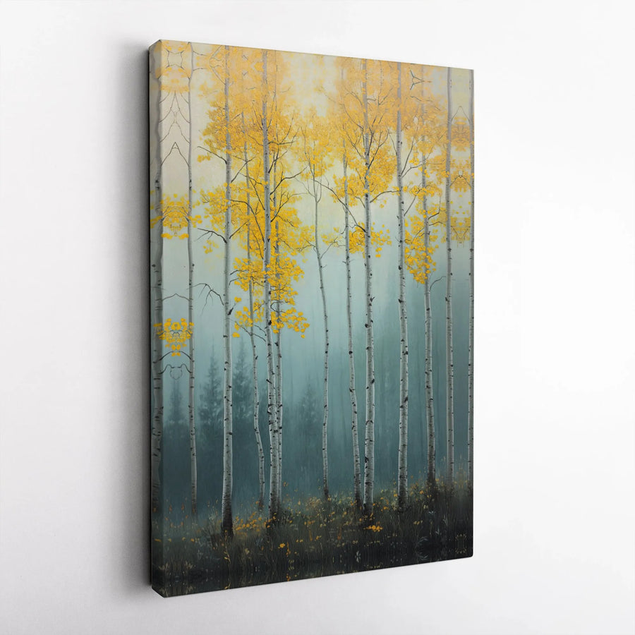 Aspen Forest Canvas Wall Art | Golden Autumn Birch Trees | Premium 1.25 inch Gallery Wrap | Nature-Inspired Home Office Decor